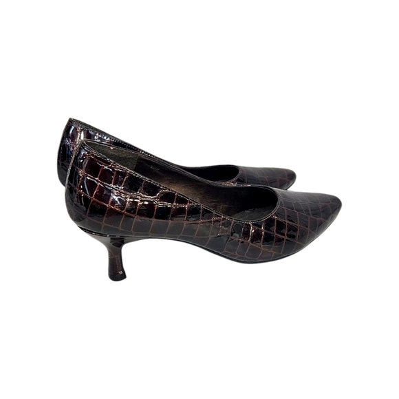 Vaneli Dark Brown Croc Effect Pointed Toe Heels - Picture 4 of 11